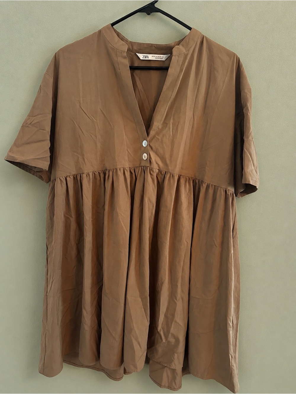 ZARA | Brown Babydoll Mini Dress | Boho Cottagecore Western | Medium - Picture 2 of 4